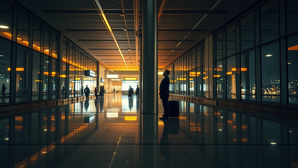 terminal lights evoke quiet reflection