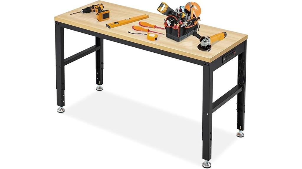 adjustable garage workbench with outlet