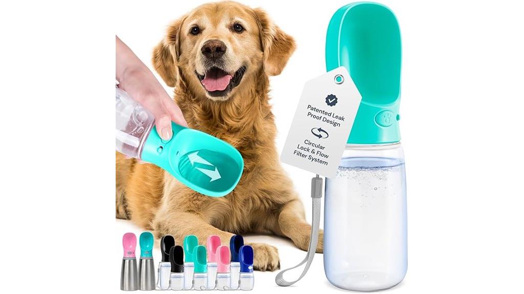 portable blue dog water bottle