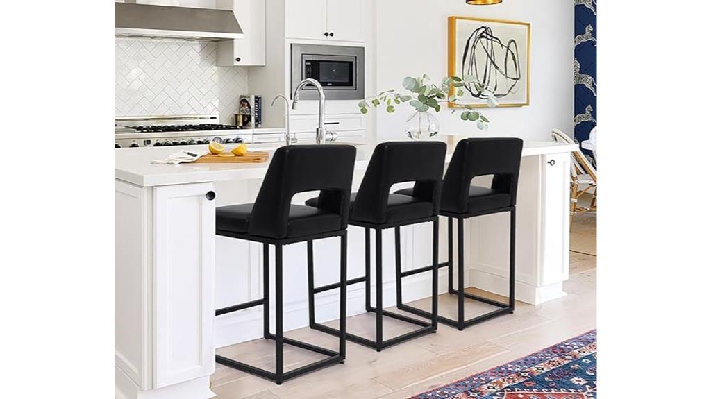 set of 3 black upholstered stools