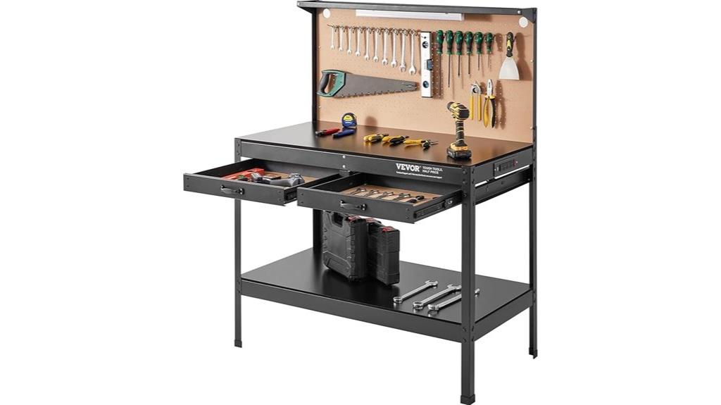 steel workbench with outlets