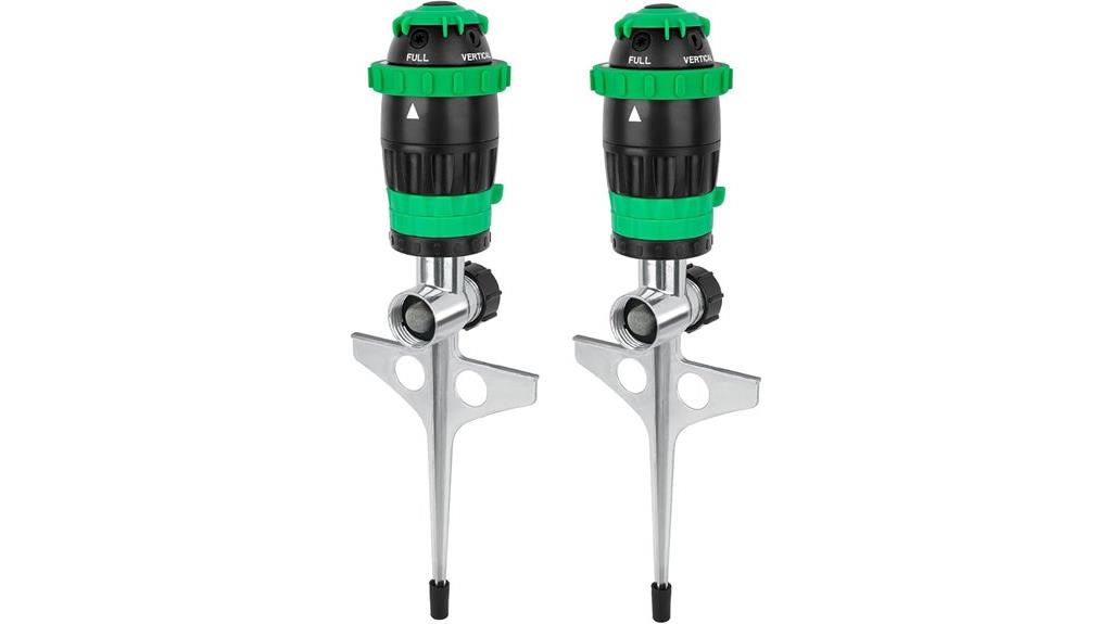 two sprinklers with metal bases