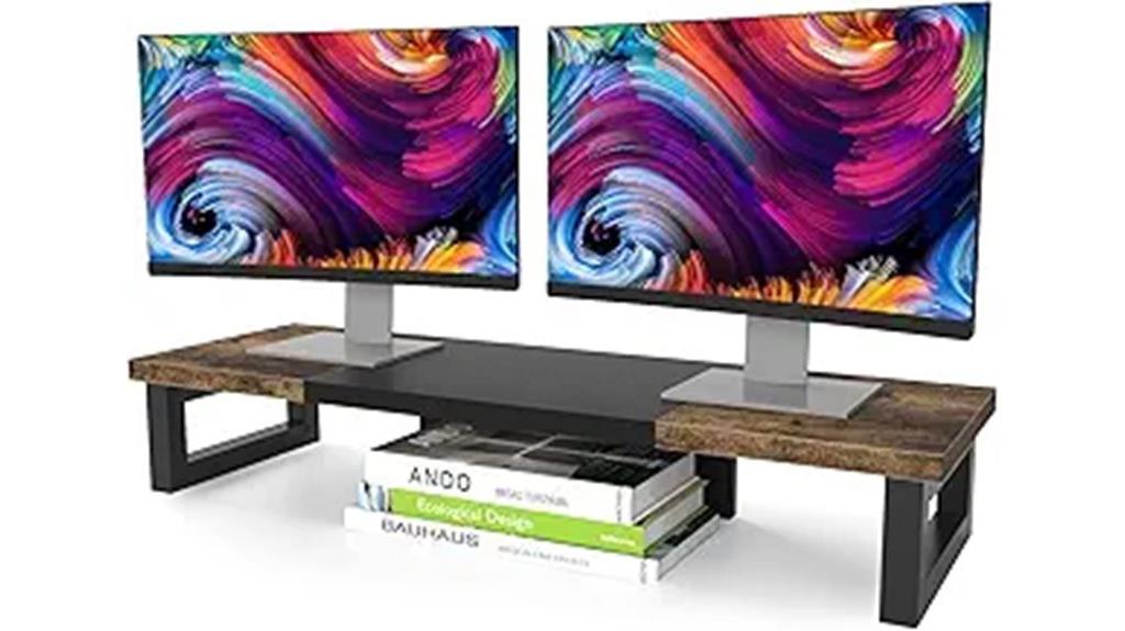 wood and steel monitor stand