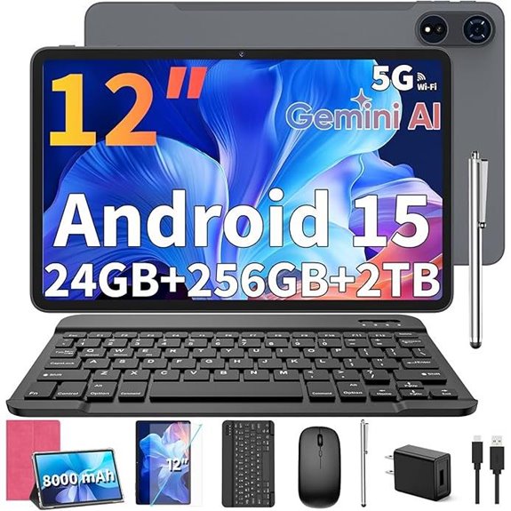 12-Inch 24GB Android 15 Tablet with Keyboard