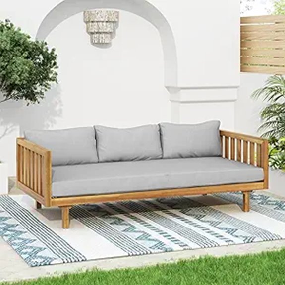 Merax 3-Seater Acacia Daybed with Cushions