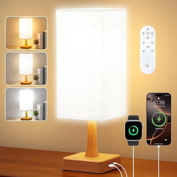 Light Therapy Lamp with Remote 3 Color Temps USB Ports