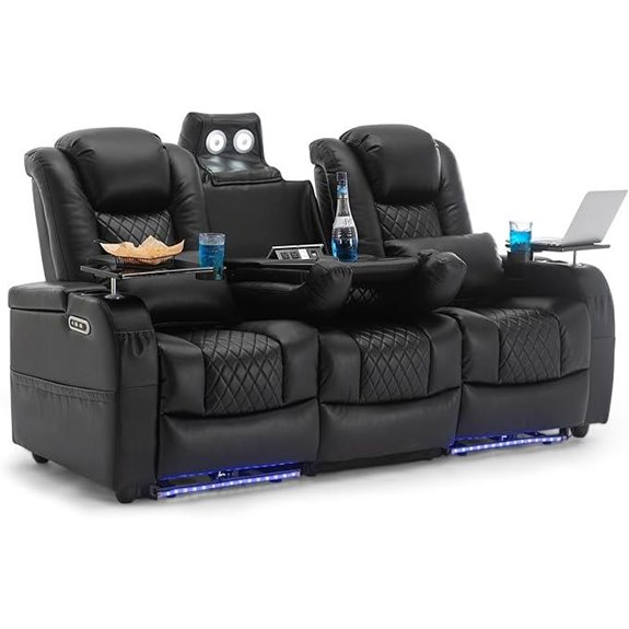 Home Theater Seating with Lights Lumbar Tray (3 Black)