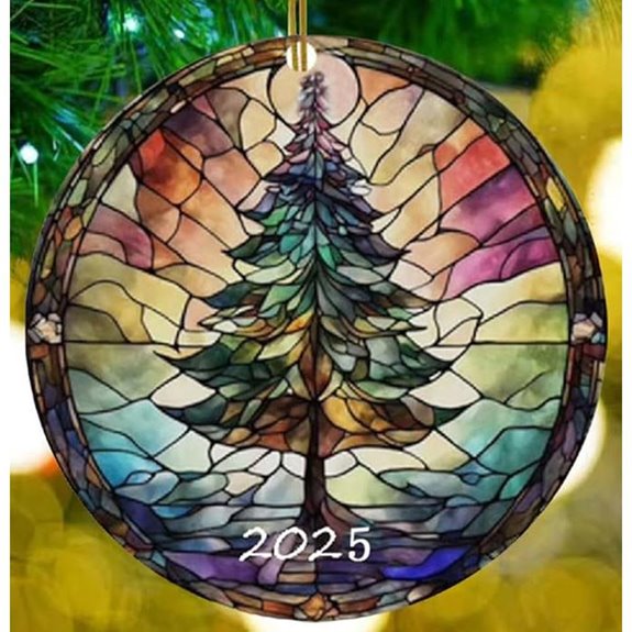 Christmas Ornaments 2025 Stained Glass Round Decorations