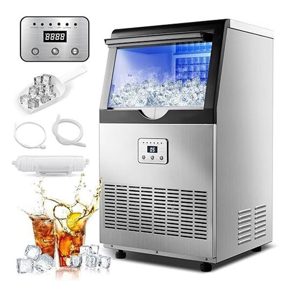 Commercial 100lbs Ice Maker with Self-Cleaning Display