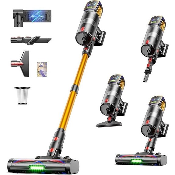 Cordless Vacuum Cleaner with LED Display and Tangle-Free Brush