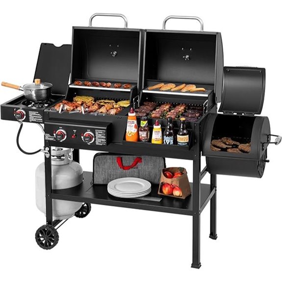 2-Burner Gas & Charcoal Combo Grill with Offset Smoker