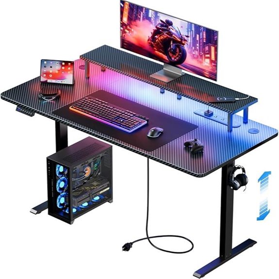 HLDIRECT Electric Standing Gaming Desk with LED Lights
