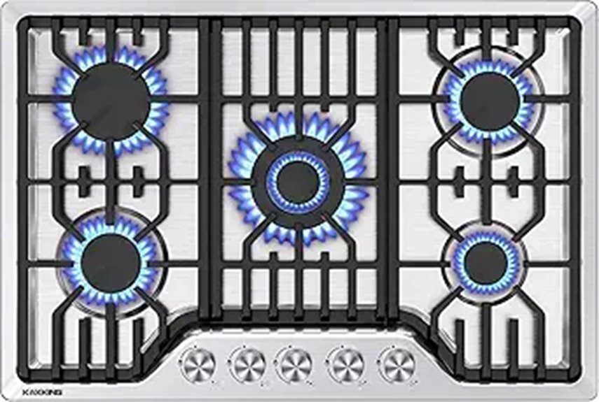 30-Inch Gas Cooktop 5 Burners Dual Fuel Stainless Steel