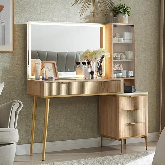 T4TREAM Fluted Vanity Desk with Lighted Mirror