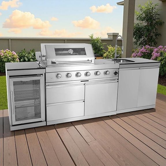 Outdoor Grill Island 4-Burner with Refrigerator and Sink