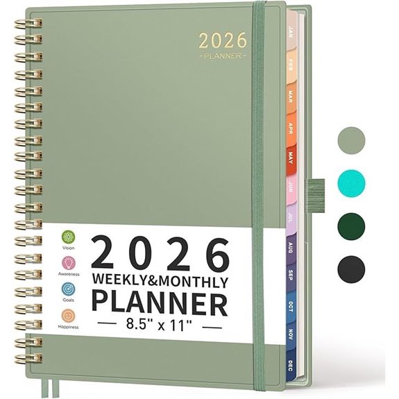 RETTACY 2026 Weekly & Monthly Planner Light Green