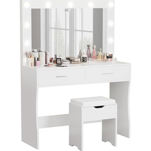 Furmax Lighted Vanity Desk Set with Storage Stool