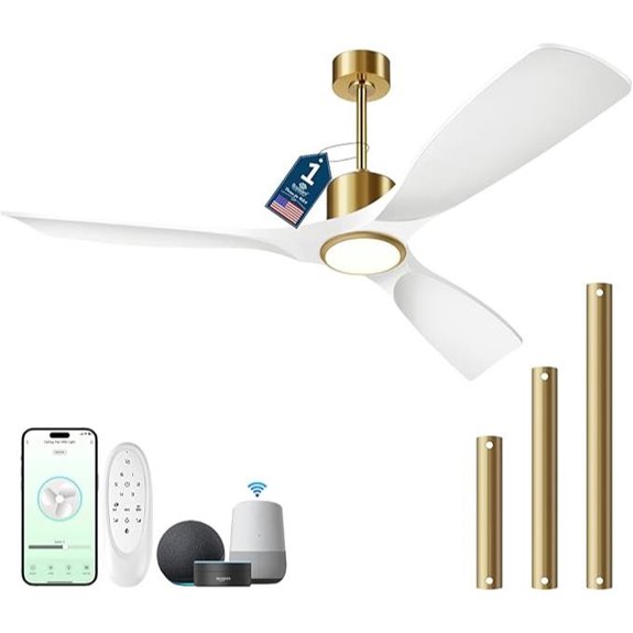 Modern 52-inch White & Gold Ceiling Fan with Remote