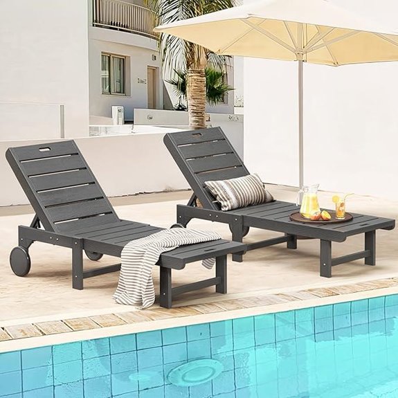 Outdoor Chaise Lounge Chairs Set of 2 with Wheels
