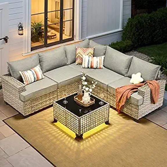 HOOOWOOO Outdoor 6-Piece Wicker Sectional Sofa Set
