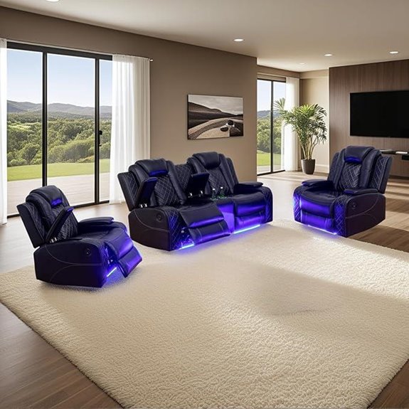 Power Recliner Sofa Set with LED USB Storage