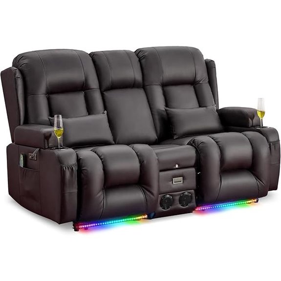 URREED Recliner Loveseat with Massage Heat & Bluetooth