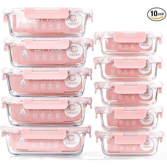 C CREST 10 Pack Glass Food Storage Containers