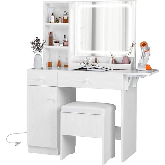 IRONCK Vanity Desk with LED Mirror & Storage Stool