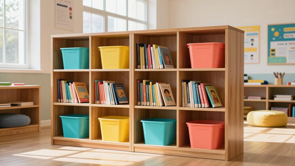 top classroom bookshelf bins